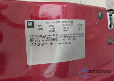 2008 Chevrolet Cobalt Lt из США, поврежденный, VIN 1G1AL58F987311374